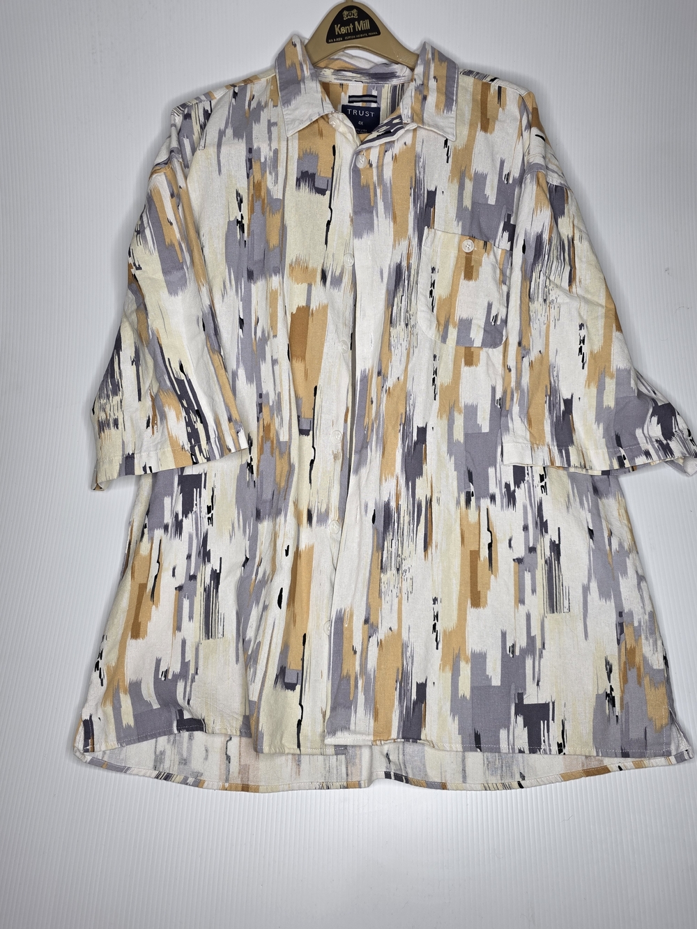 Trust Mens 4X Abstract Print Short Sleeve Shirt Linen Rayon Neutral